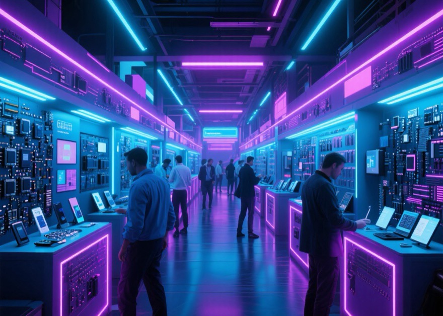 Electronics stalls with components and devices in Shenzhen market
