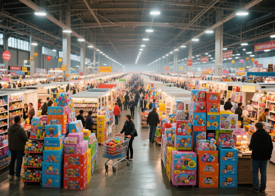 Crowded aisle inside Yiwu wholesale market district